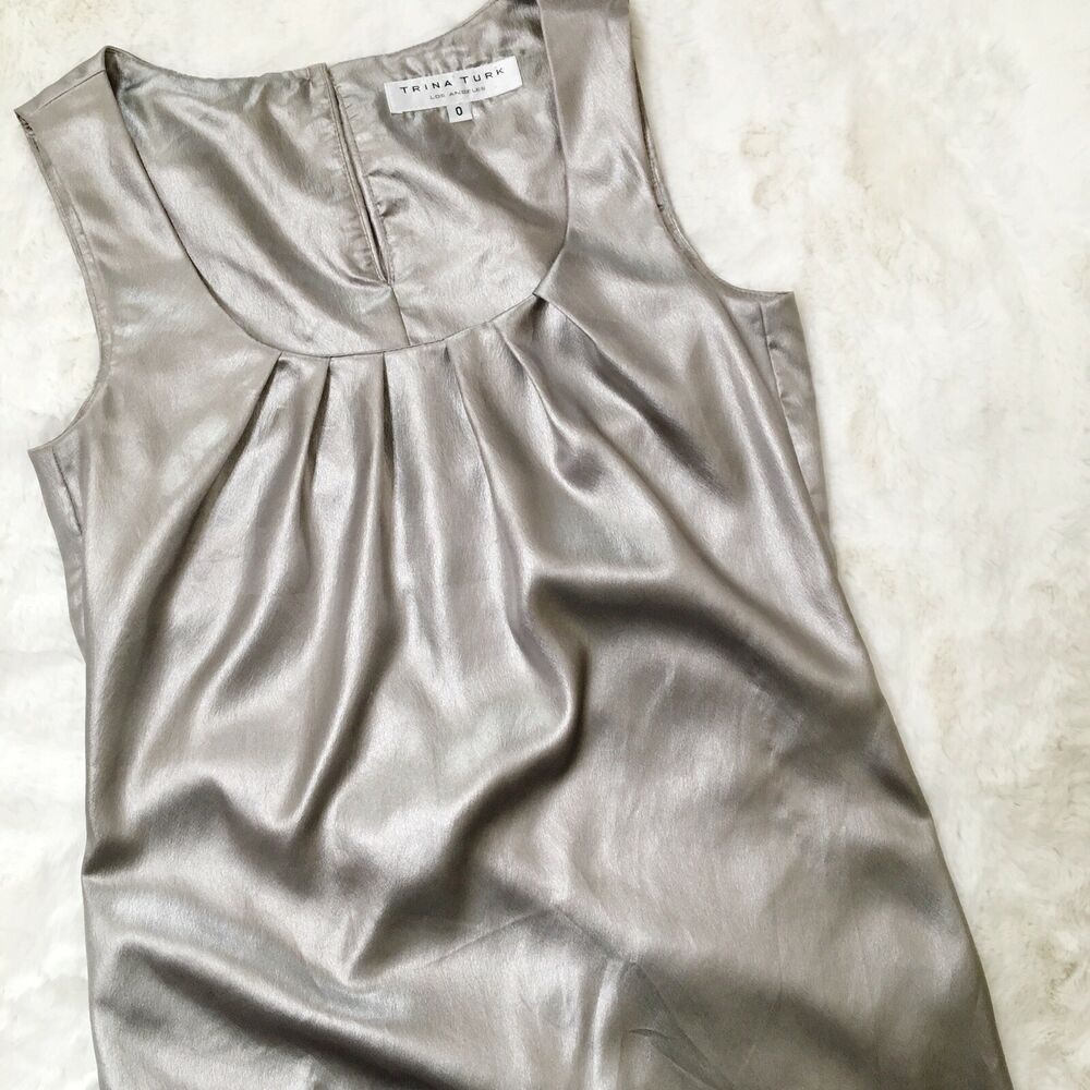 Trina Turk metallic Silver Pewter Shift dress New size 0 Xs
